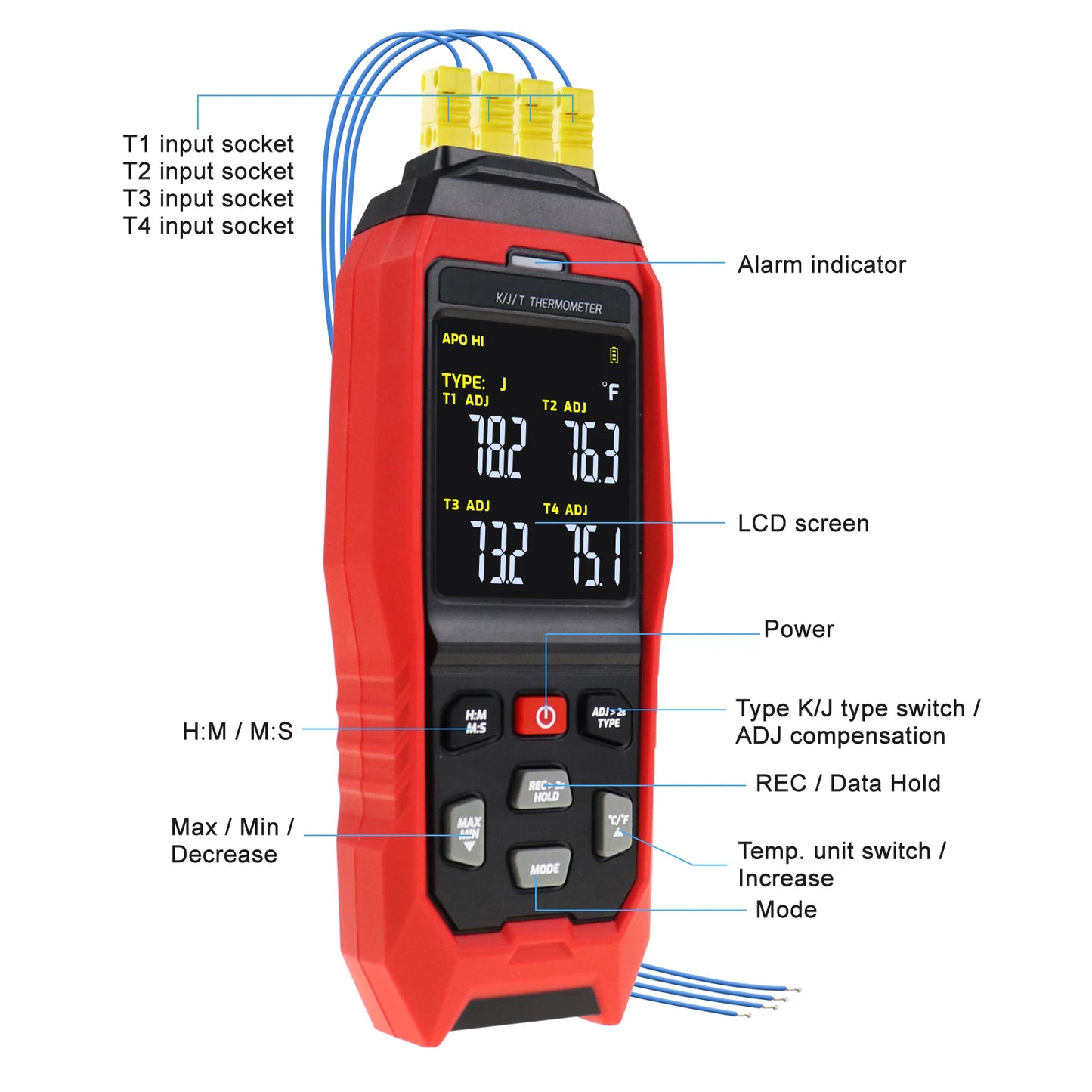 Real-Time 4-Channel Temp Datalogger (K/J/T)