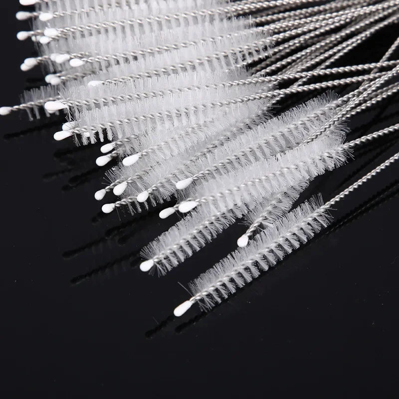 Straw cleaning brush kit for reusable tubes, pipes, baby cups, and bottles (nylon & stainless steel