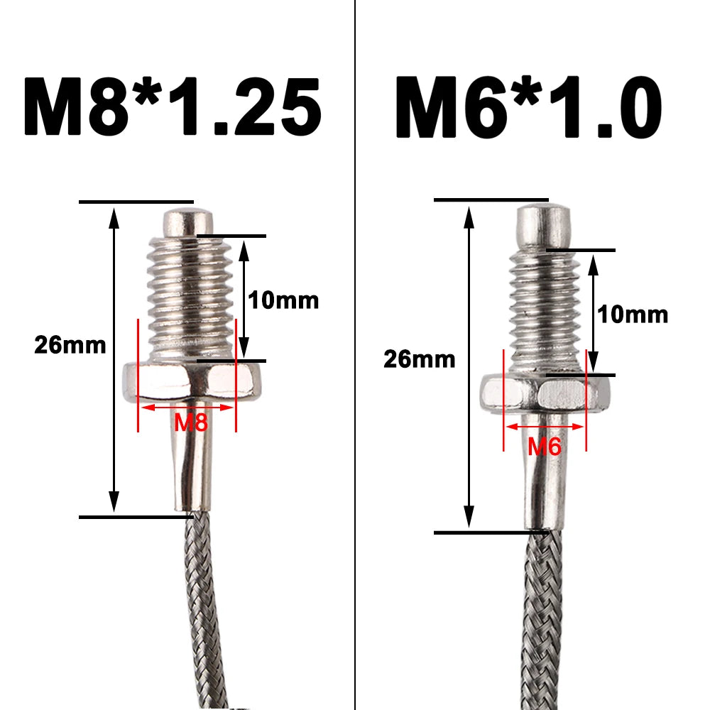 M6/M8 Threaded Temperature Sensor (K/E Type, 0.5-3M)