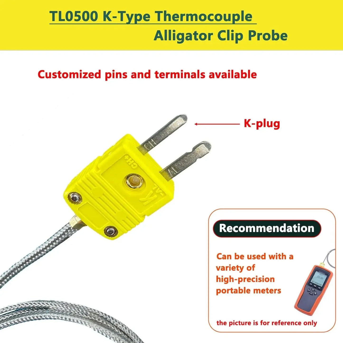 K-Type Thermocouple Probe with Alligator Clip