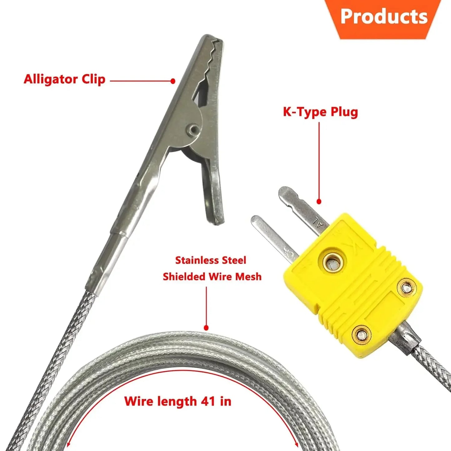 K-Type Thermocouple Probe with Alligator Clip