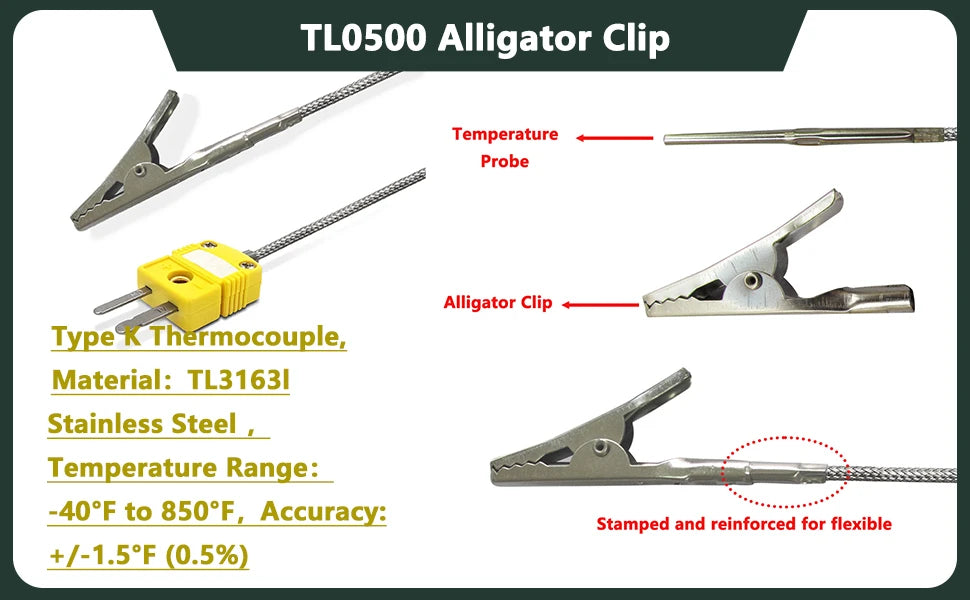 K-Type Thermocouple Probe with Alligator Clip