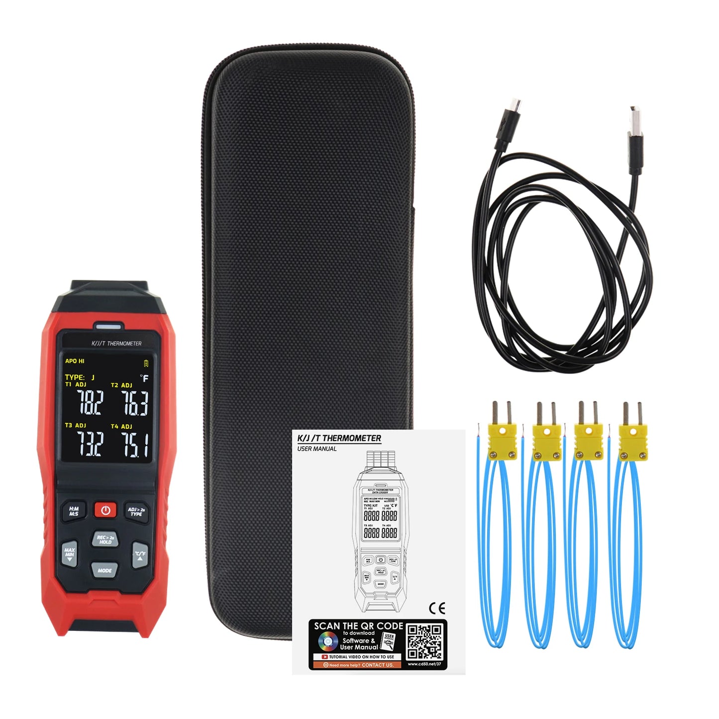 Real-Time 4-Channel Temp Datalogger (K/J/T)