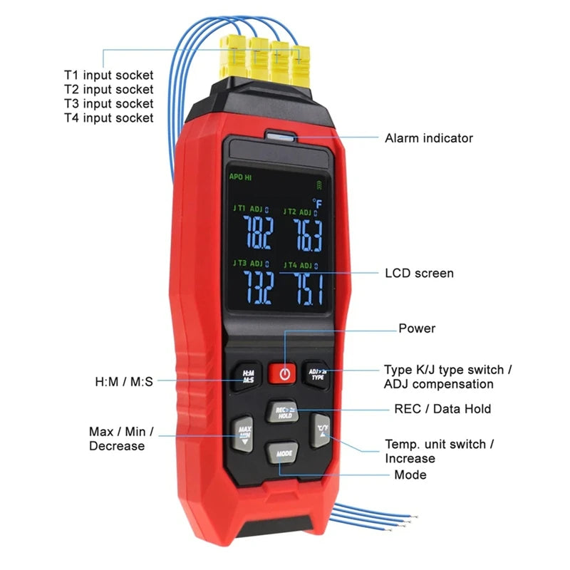 4-Channel K-Type Thermocouple Datalogger with Alarm