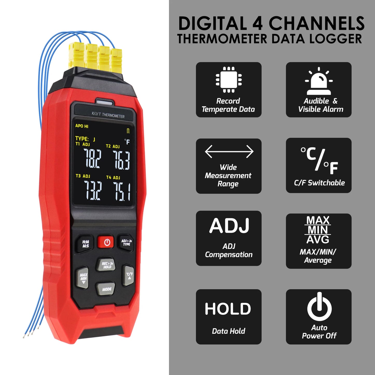 Real-Time 4-Channel Temp Datalogger (K/J/T)