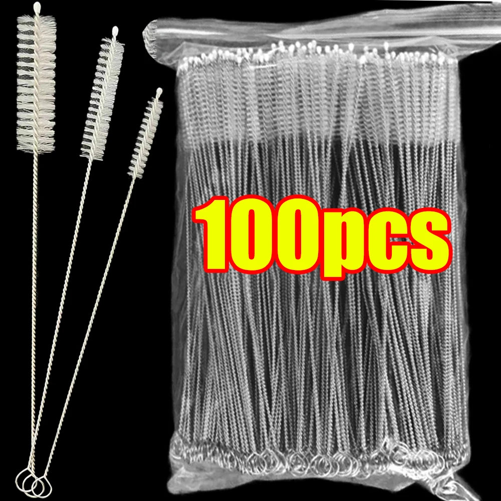 Straw cleaning brush kit for reusable tubes, pipes, baby cups, and bottles (nylon & stainless steel