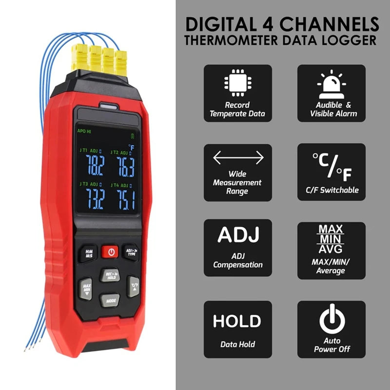4-Channel K-Type Thermocouple Datalogger with Alarm