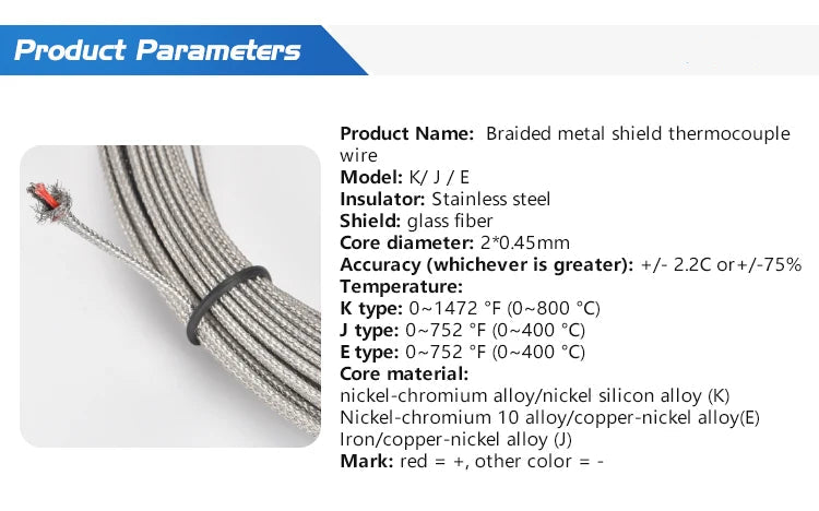 K type Thermocouple with Probe Screw Thread and Cable to Measure Temperature