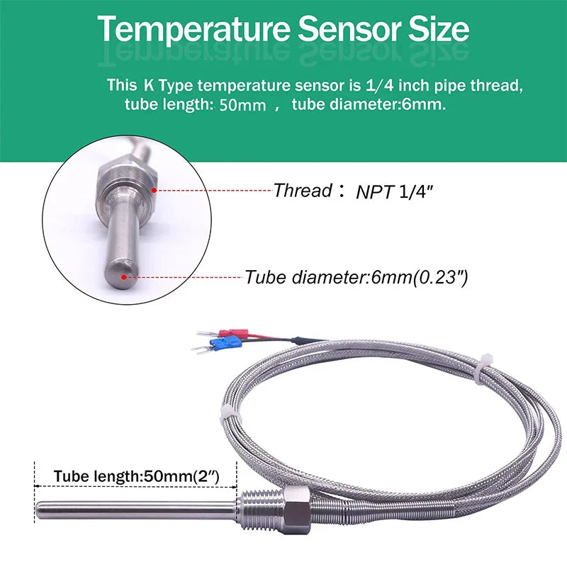 Stainless Steel M6/NPT Thermocouple (K/PT100) - Up to 800°C