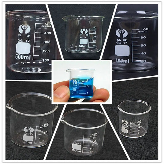 Set of 5 sizes Borosilicate Measuring Beaker (5ml 10ml 25ml 50ml 100ml)