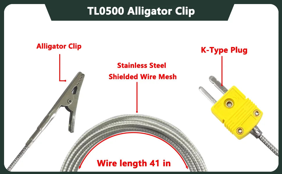 K-Type Thermocouple Probe with Alligator Clip