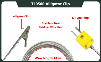 K-Type Thermocouple Probe with Alligator Clip