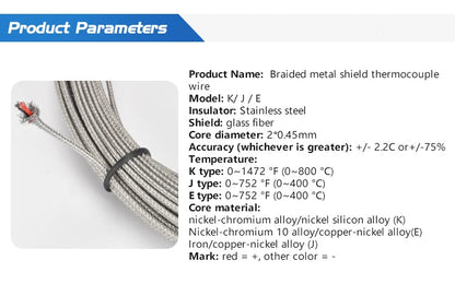 K type Thermocouple with Probe Screw Thread and Cable to Measure Temperature